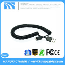 Alta calidad Primavera Coiled USB 2.0 A a Micro USB B macho a macho Data Charge Cable retráctil 1m